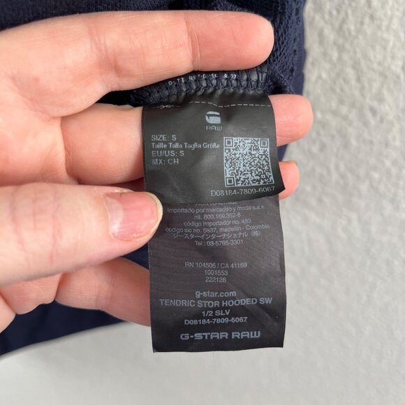 G-Star Raw Mens Tendric Stor Hooded 1/2-Sleeve Navy Blue Sweatshirt Small - Picture 8 of 11